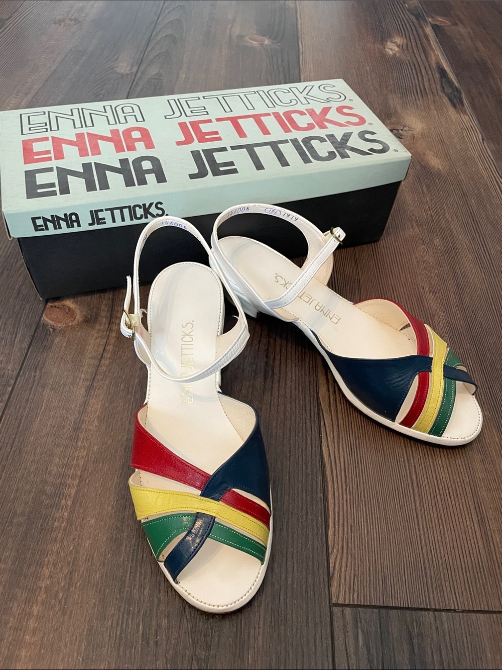Vintage Enna Jetticks Rainbow Multi Color Strappy Sandals Size 6.5